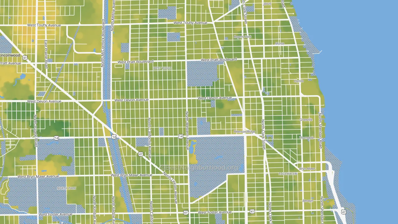 Bike Grade map of Granville Gardens, Chicago, IL