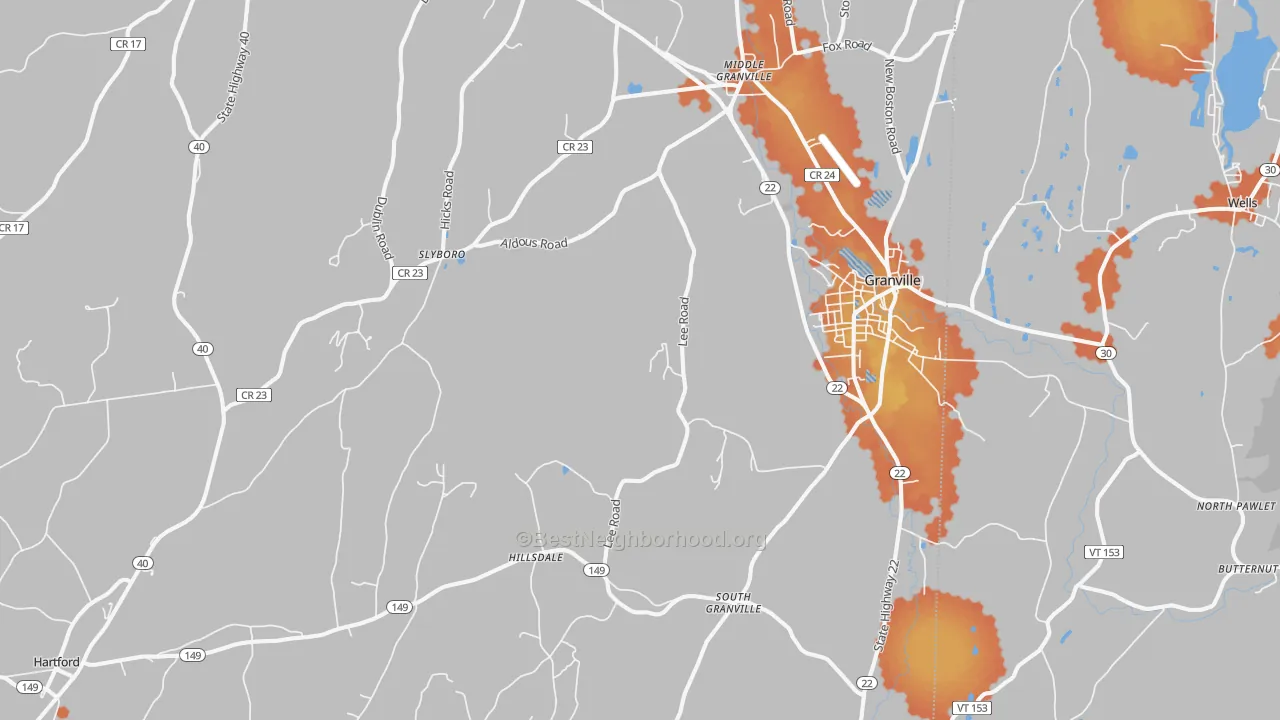 Bike Grade map of Granville, NY
