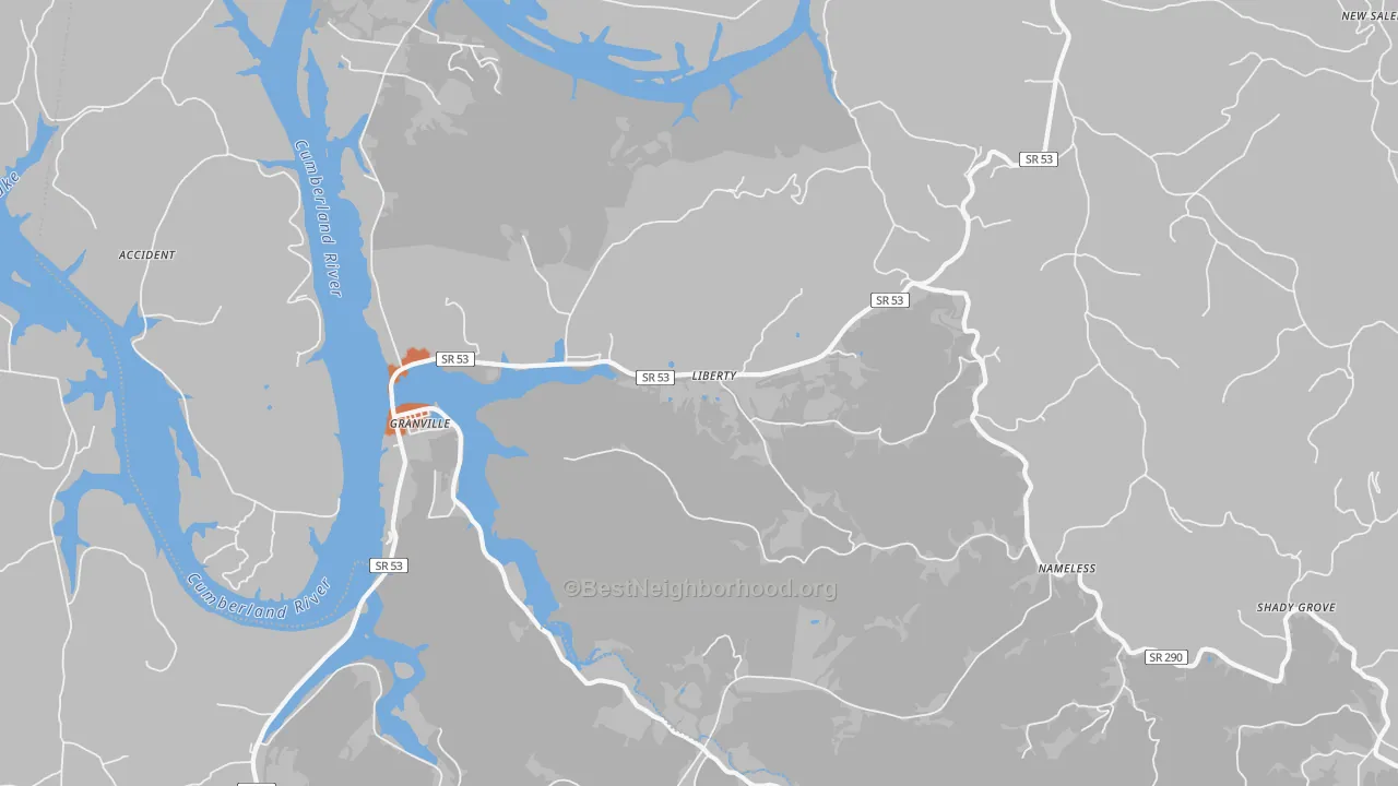 Bike Grade map of Granville, TN