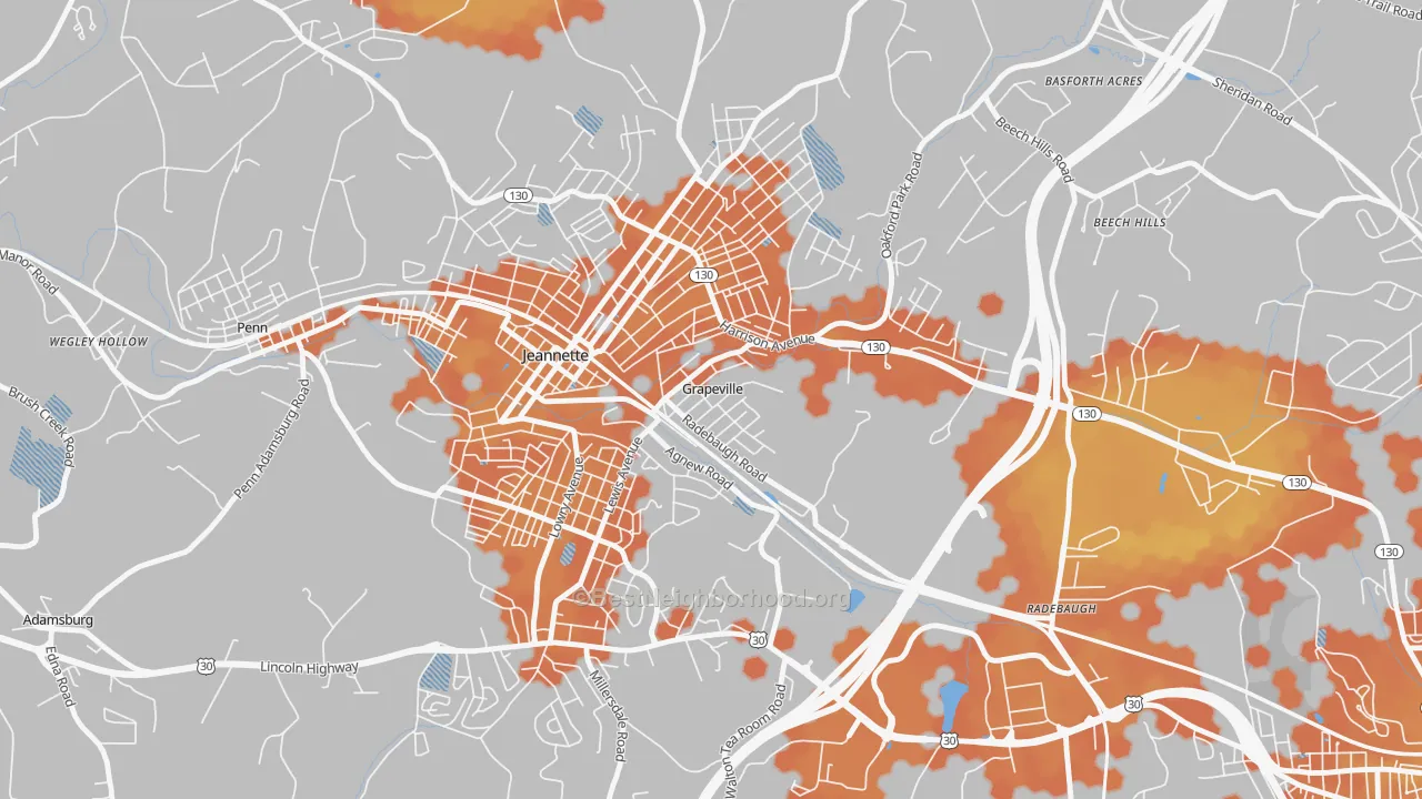 Bike Grade map of Grapeville, PA