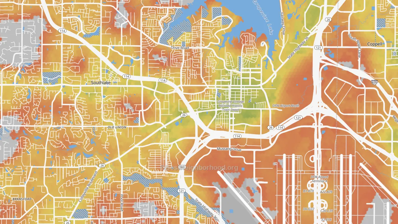 Bike Grade map of Grapevine, TX