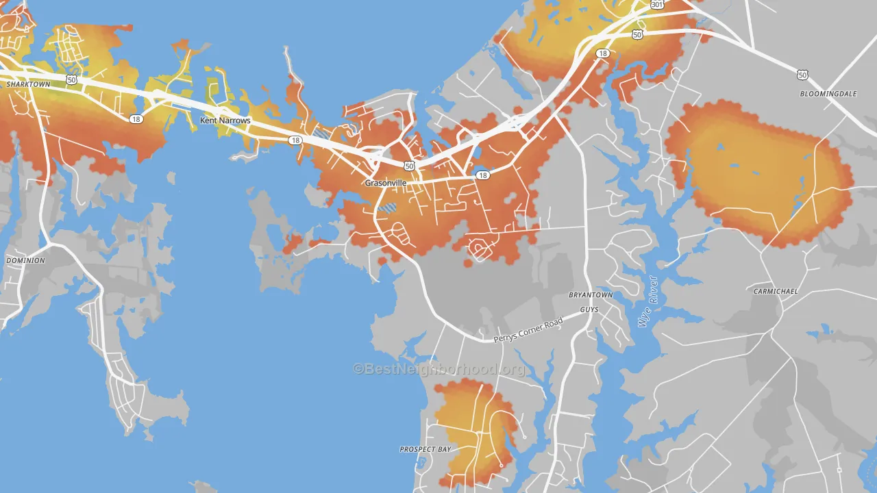 Bike Grade map of Grasonville, MD