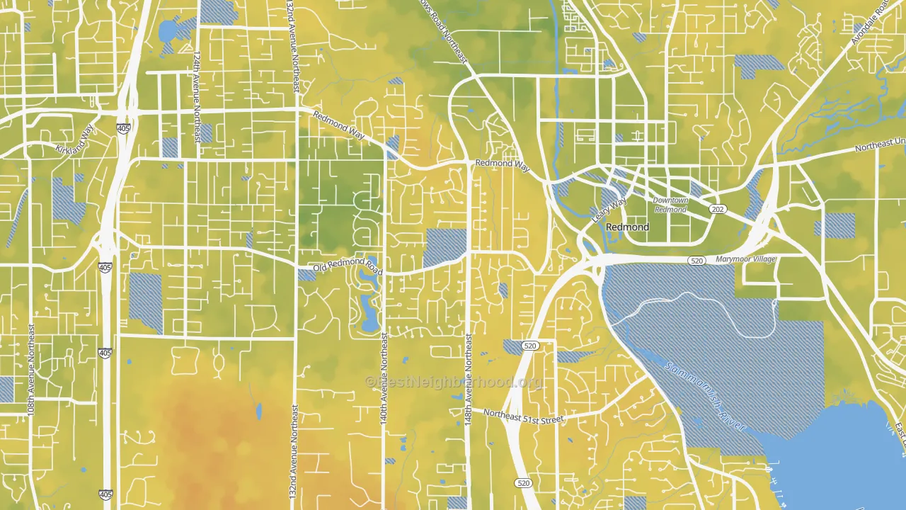 Bike Grade map of Grass Lawn, Redmond, WA