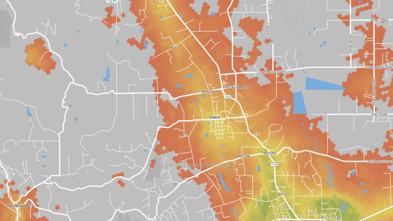 Bike Grade map of Graton, CA
