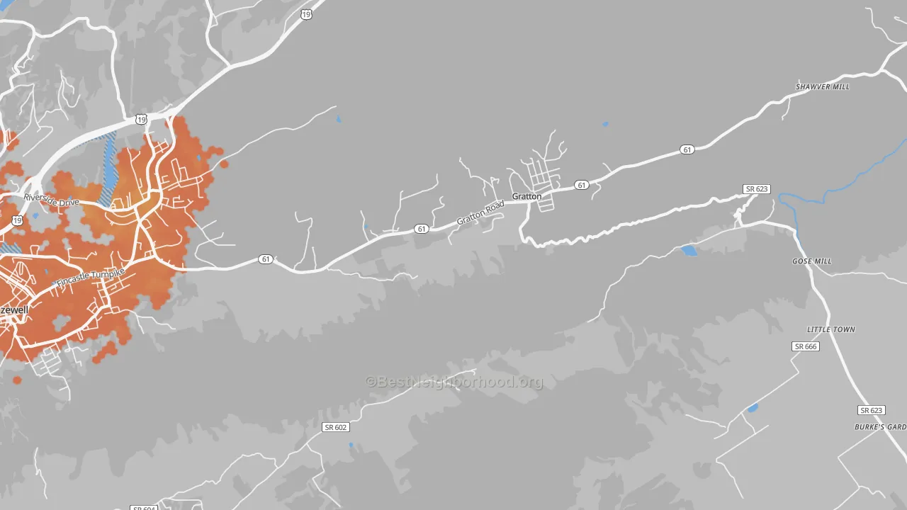 Bike Grade map of Gratton, VA