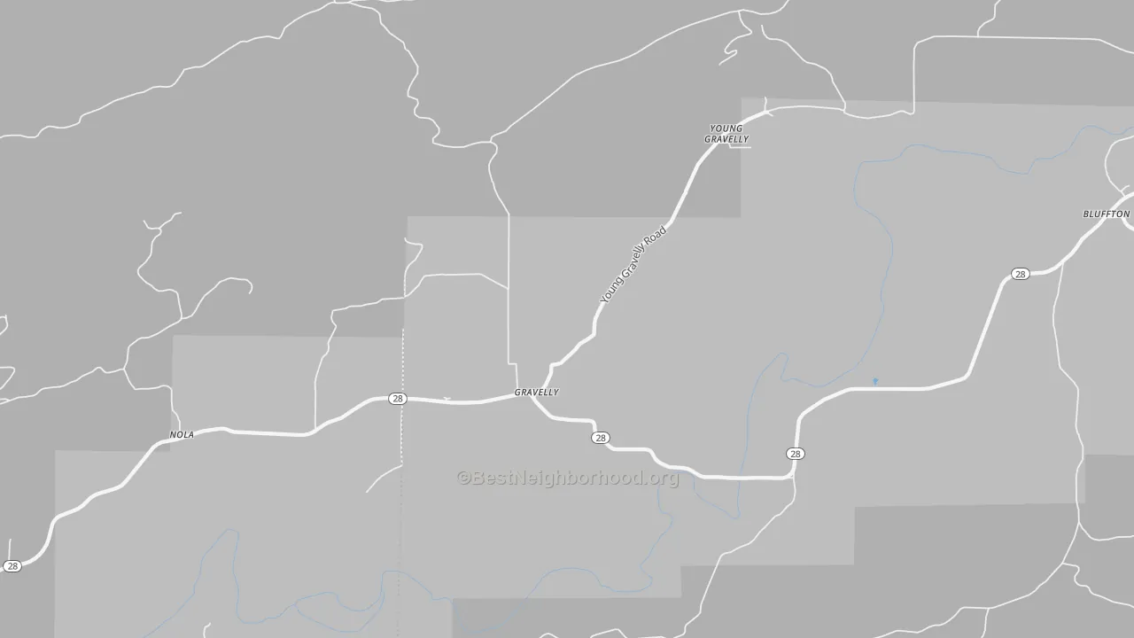 Bike Grade map of Gravelly, AR