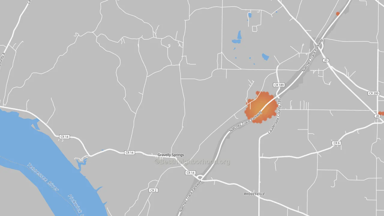 Bike Grade map of Gravelly Springs, AL