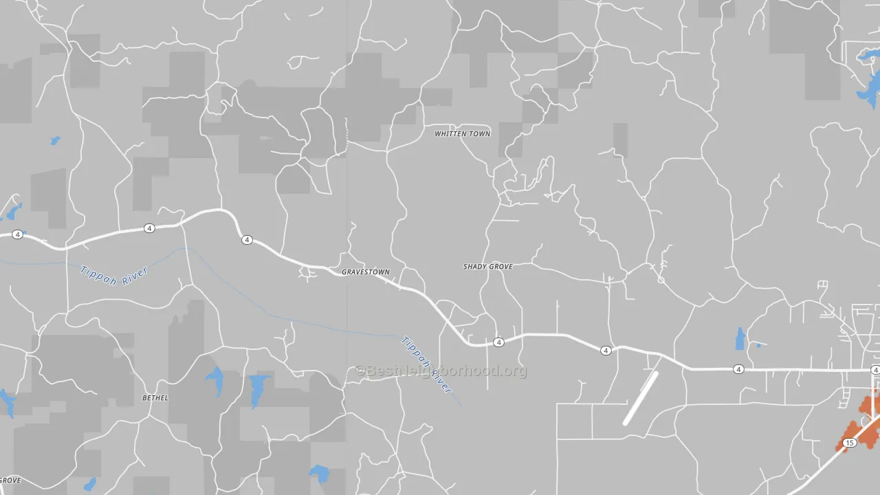 Bike Grade map of Gravestown, MS