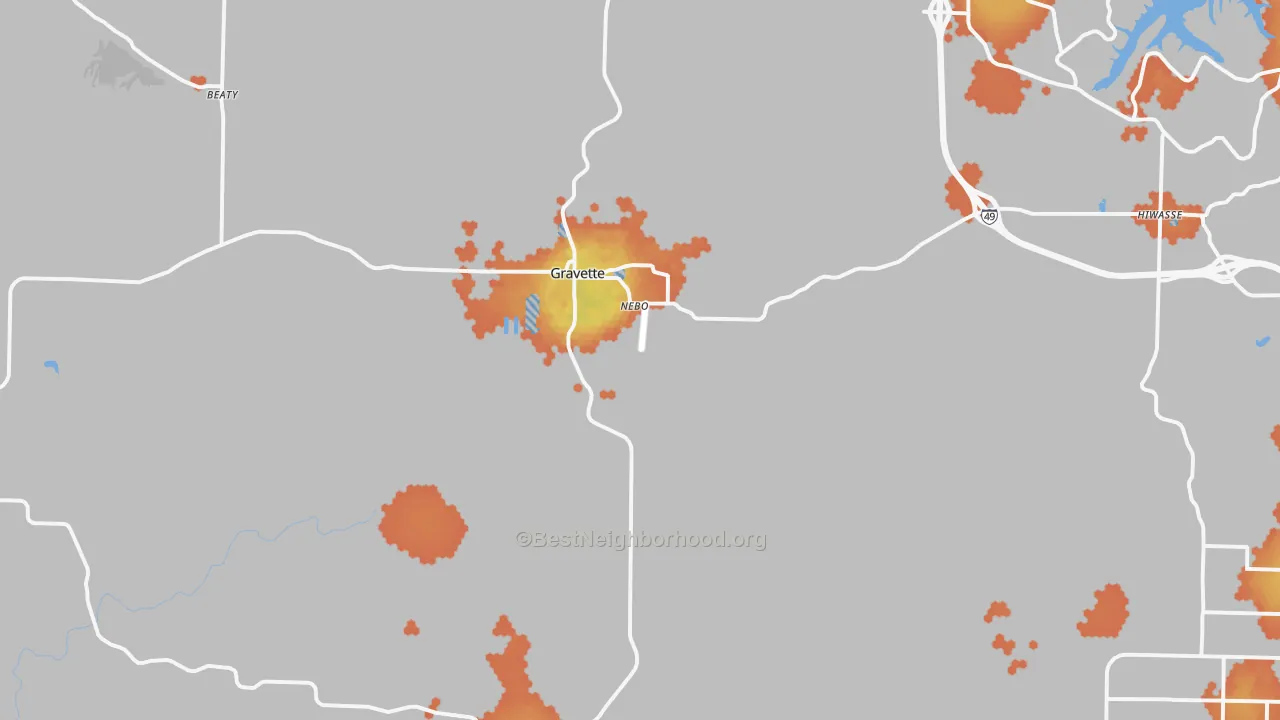 Bike Grade map of Gravette, AR