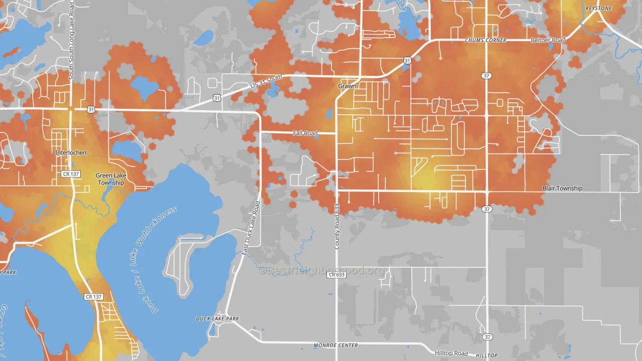 Bike Grade map of Grawn, MI