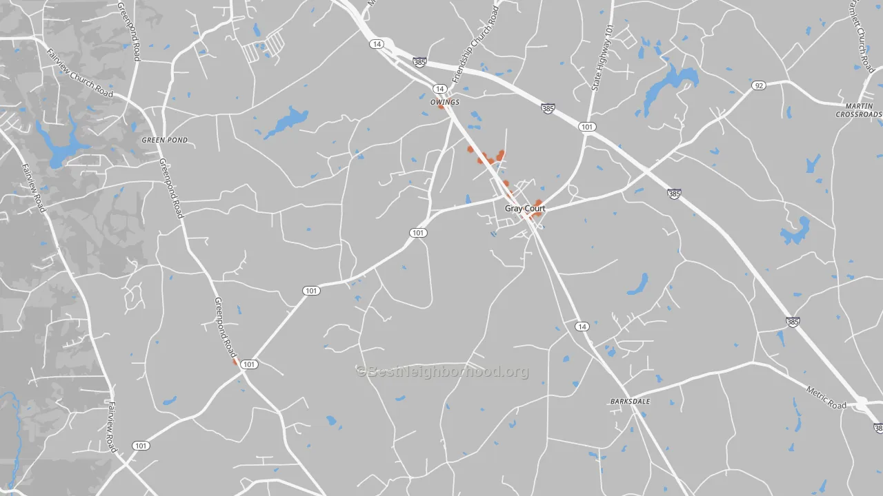Bike Grade map of Gray Court, SC