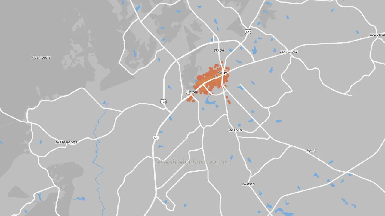 Bike Grade map of Gray, GA