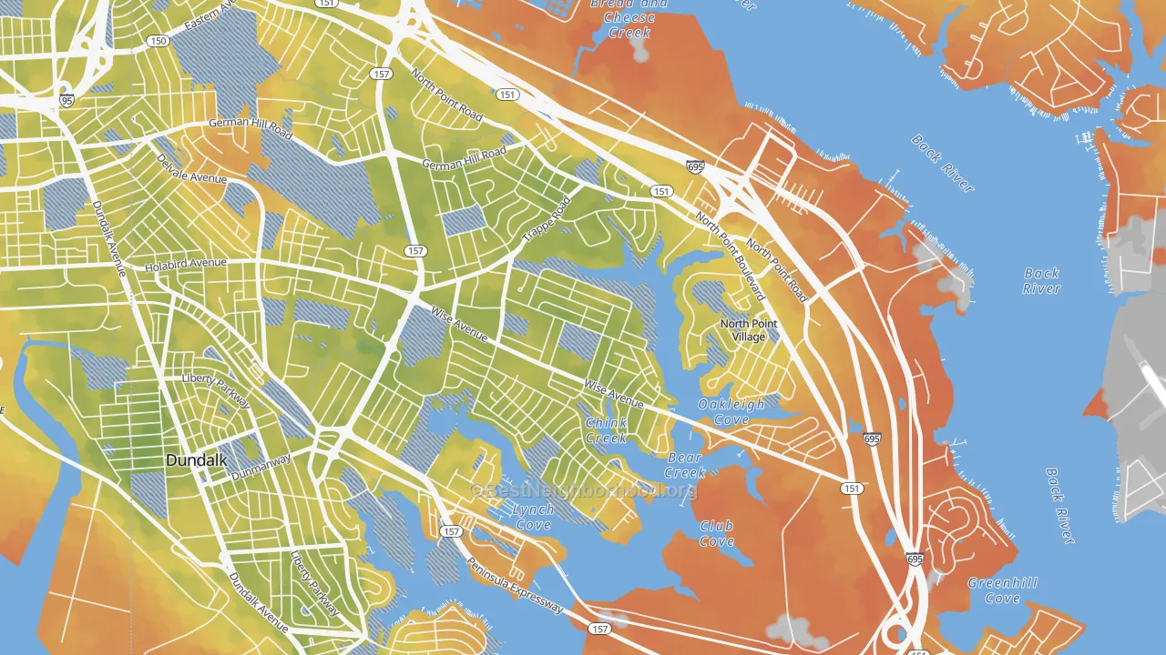 Bike Grade map of Gray Haven, Dundalk, MD