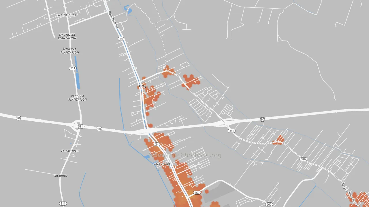 Bike Grade map of Gray, LA