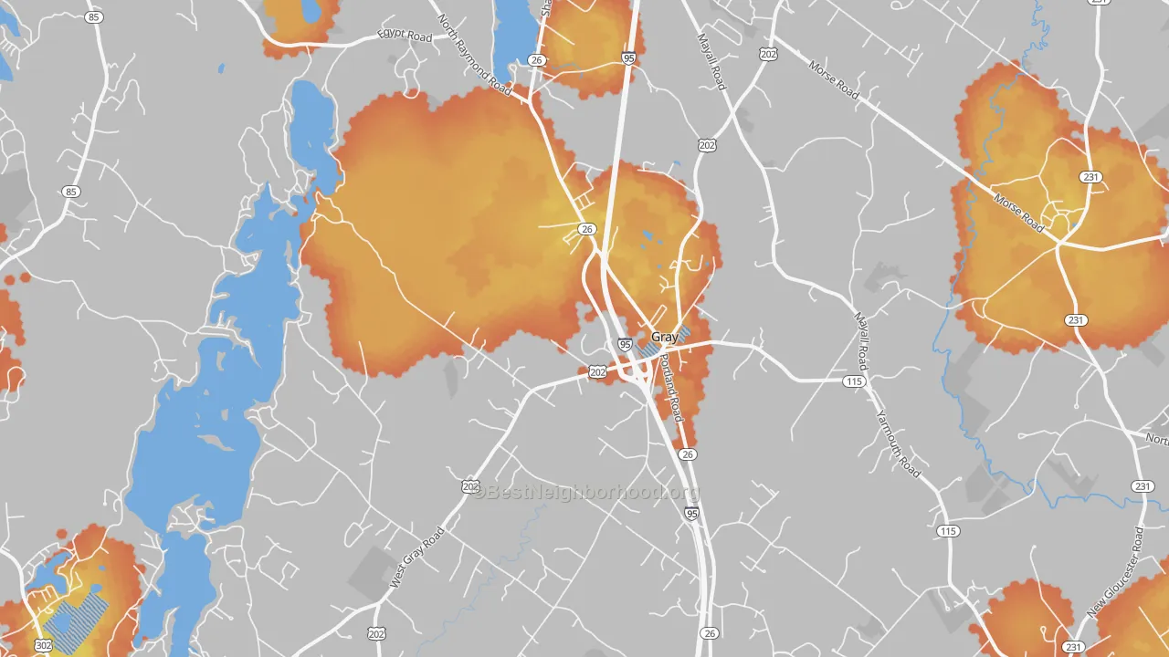 Bike Grade map of Gray, ME