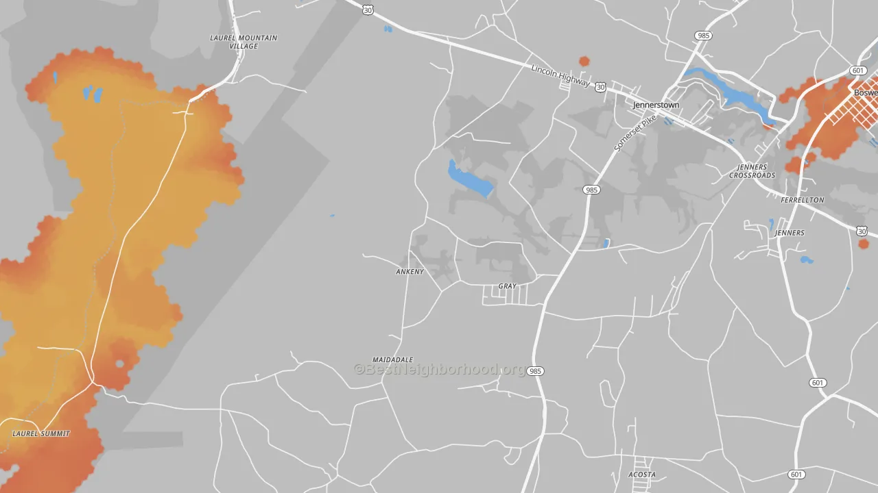 Bike Grade map of Gray, PA
