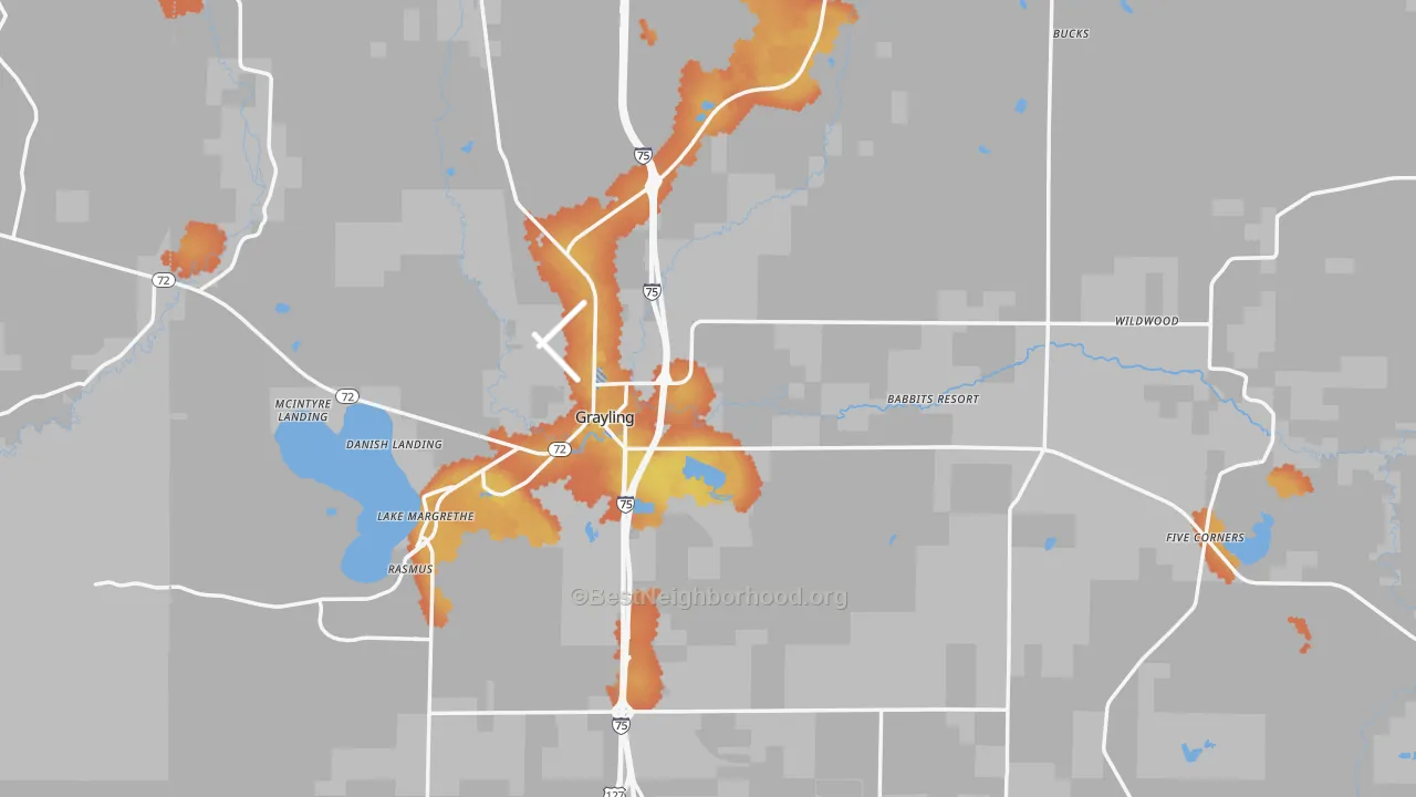 Bike Grade map of Grayling, MI