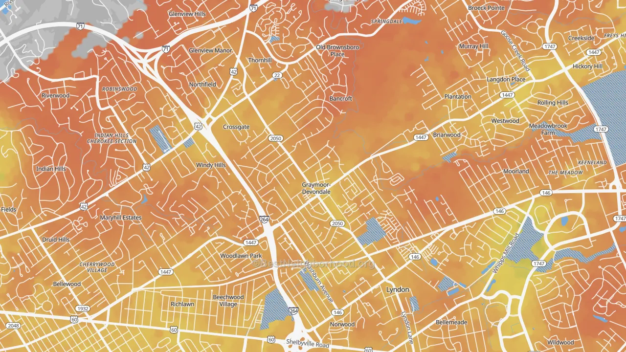 Bike Grade map of Graymoor-Devondale, KY