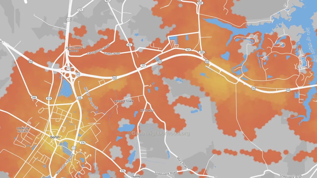 Bike Grade map of Grays Corner, MD