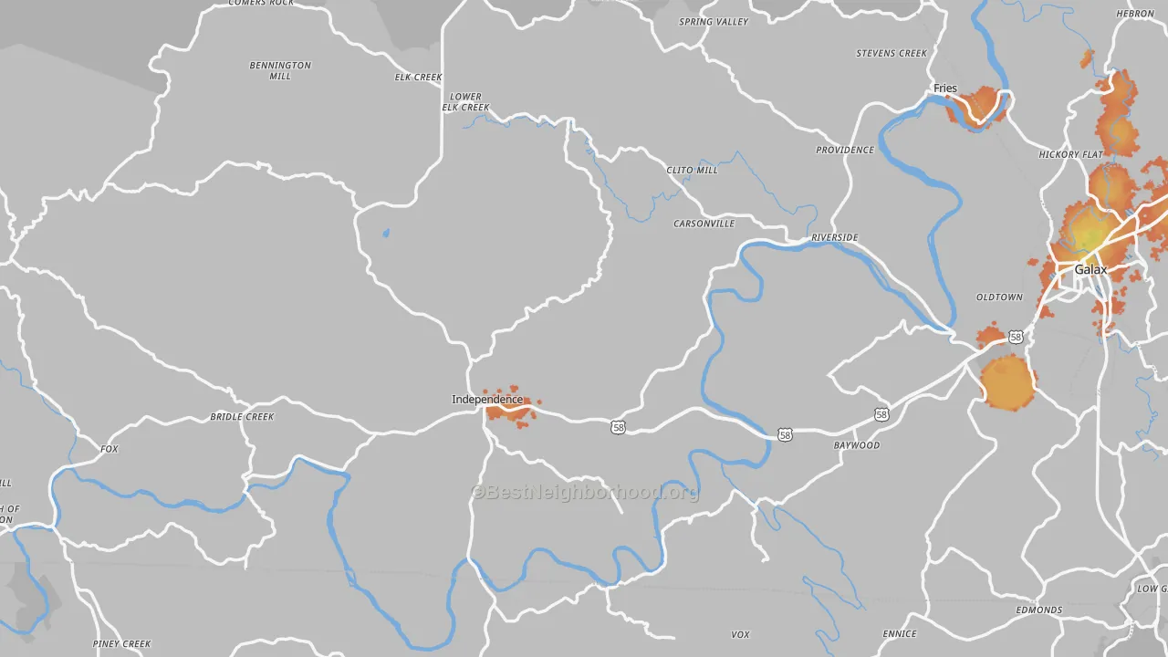 Bike Grade map of Grayson County, VA