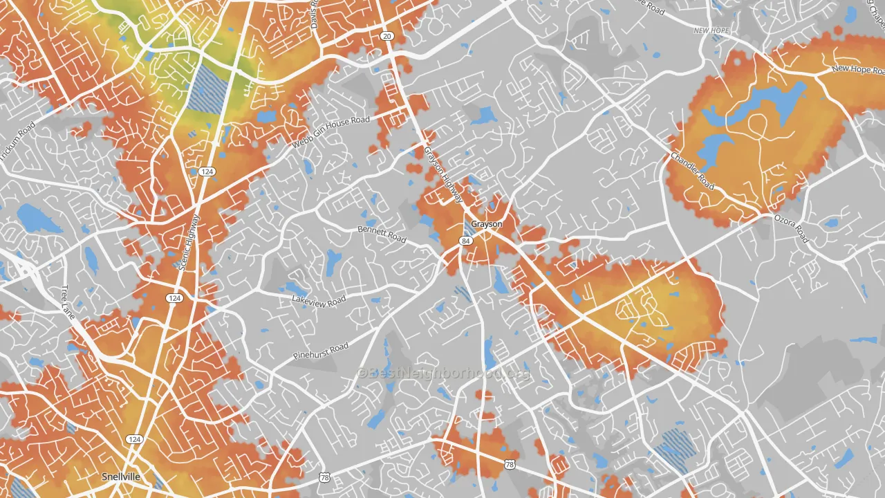 Bike Grade map of Grayson, GA
