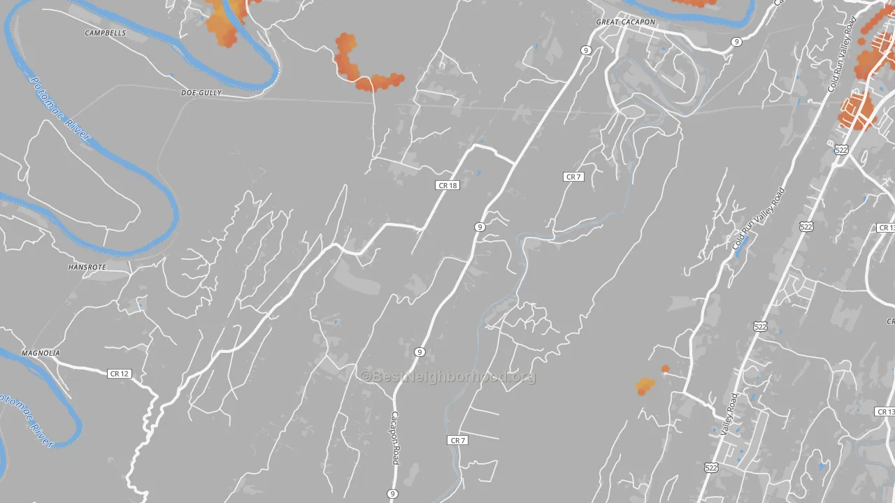 Bike Grade map of Great Cacapon, WV