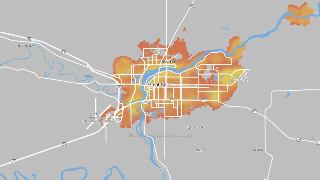 Bike Grade map of Great Falls, MT