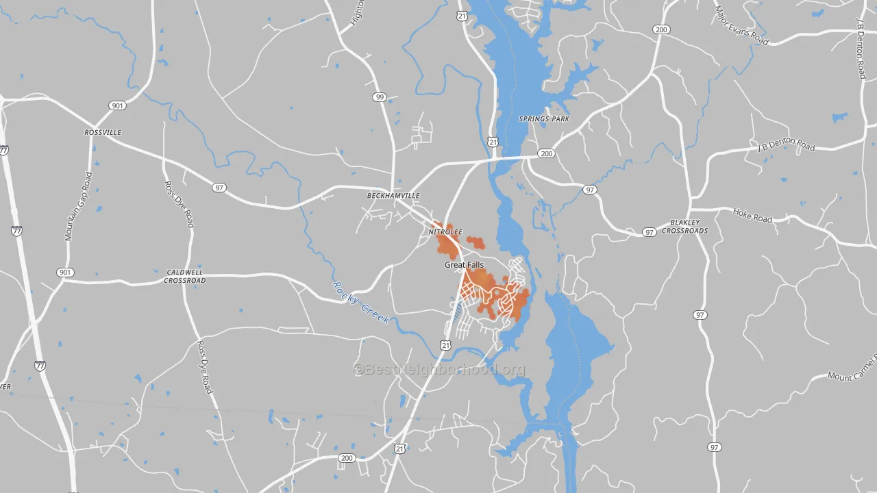 Bike Grade map of Great Falls, SC