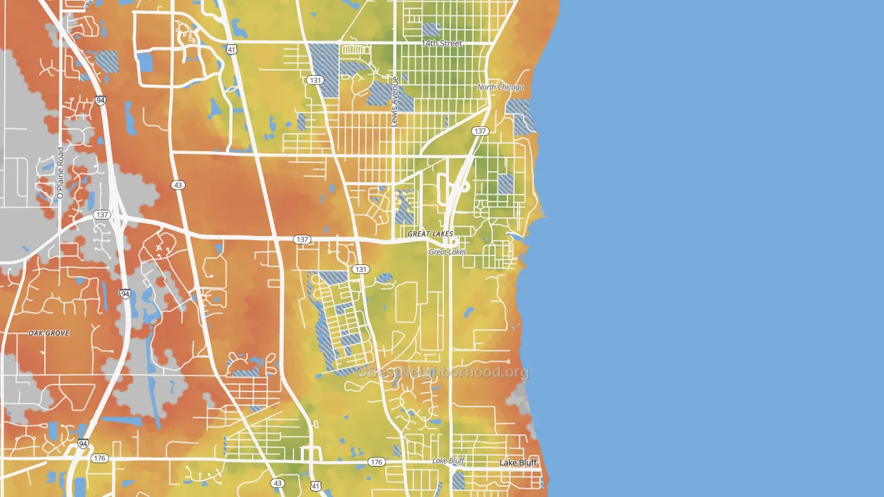 Bike Grade map of Great Lakes, IL