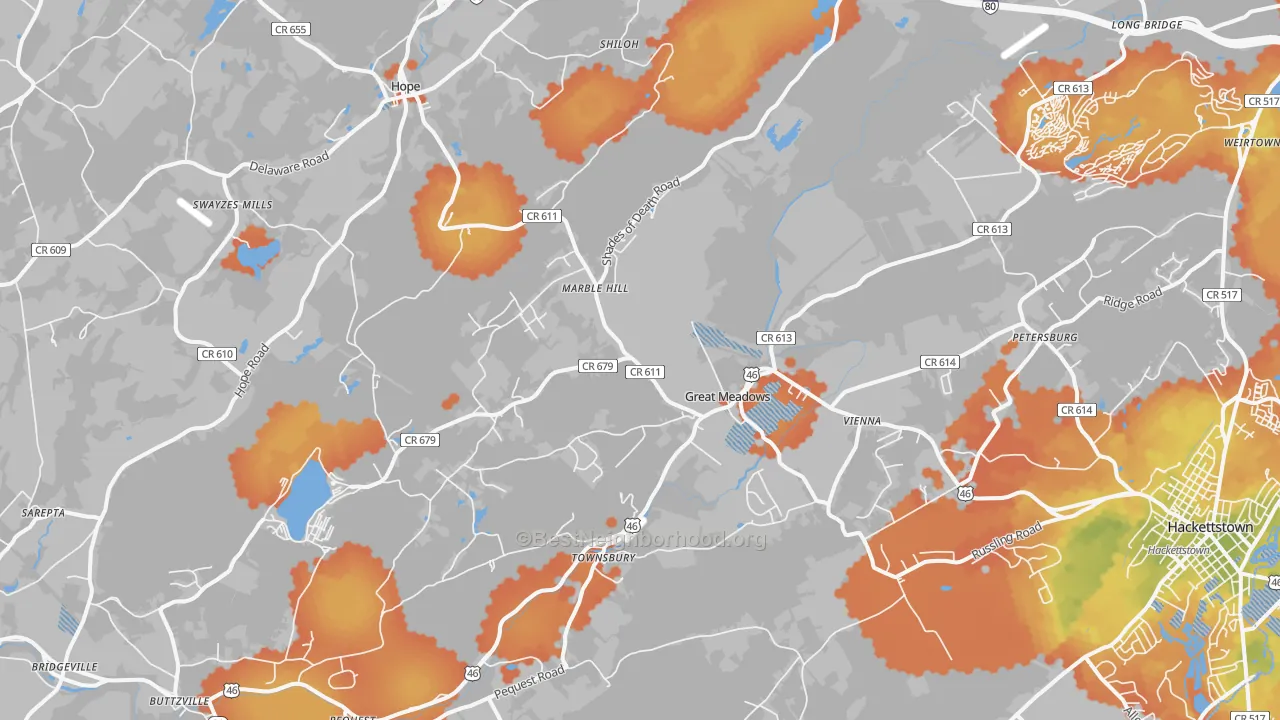 Bike Grade map of Great Meadows, NJ