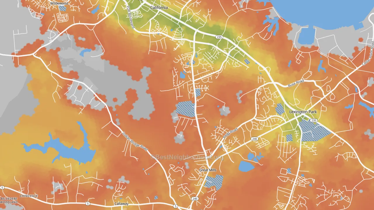 Bike Grade map of Great Mills, MD