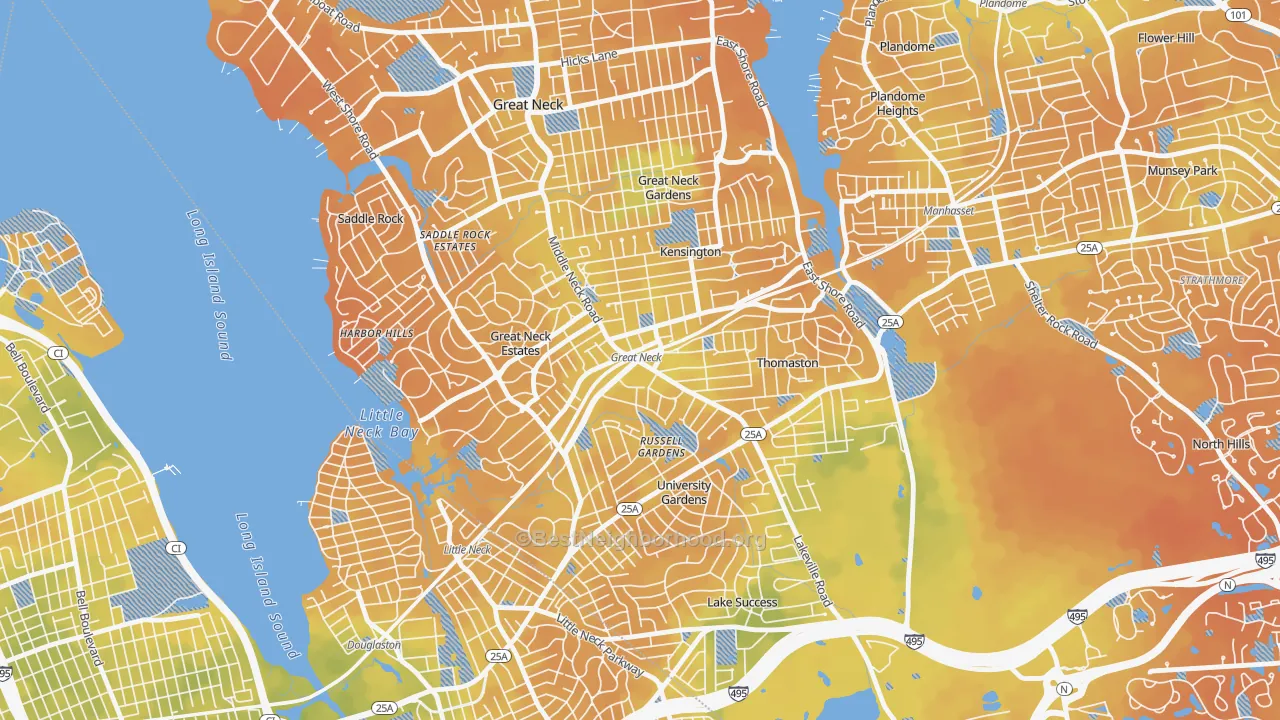 Bike Grade map of Great Neck Plaza, NY