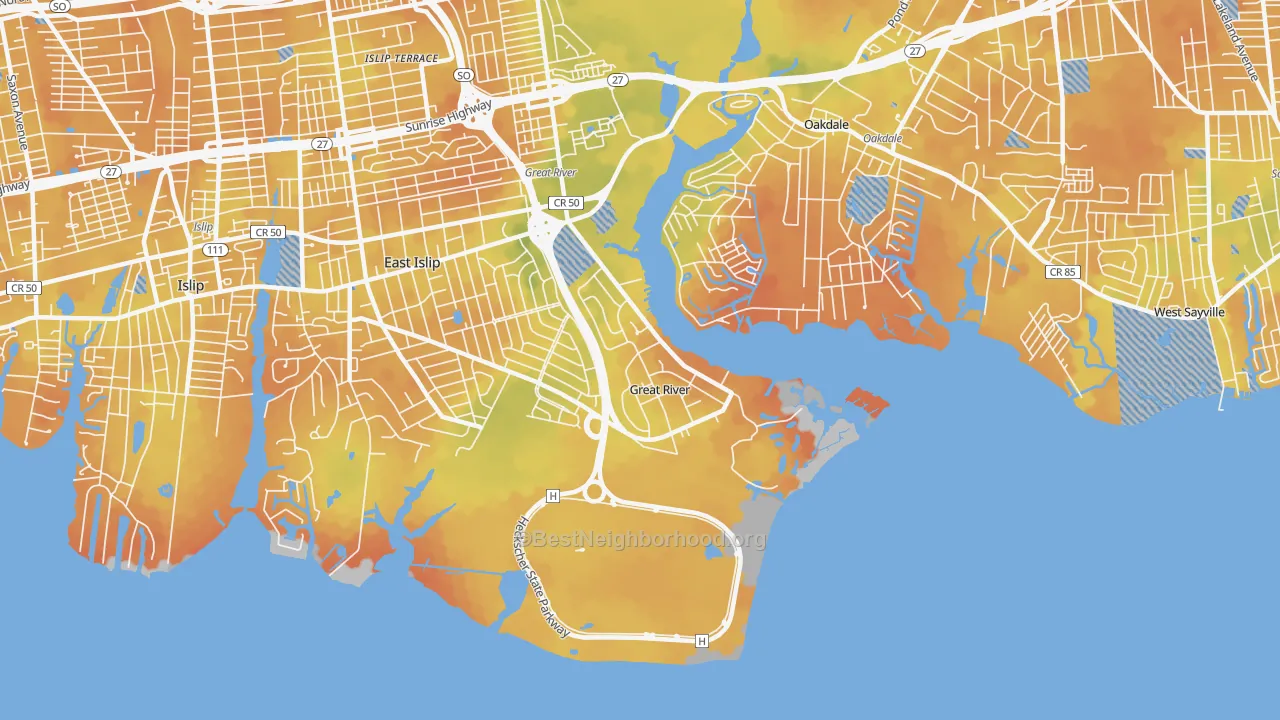 Bike Grade map of Great River, NY