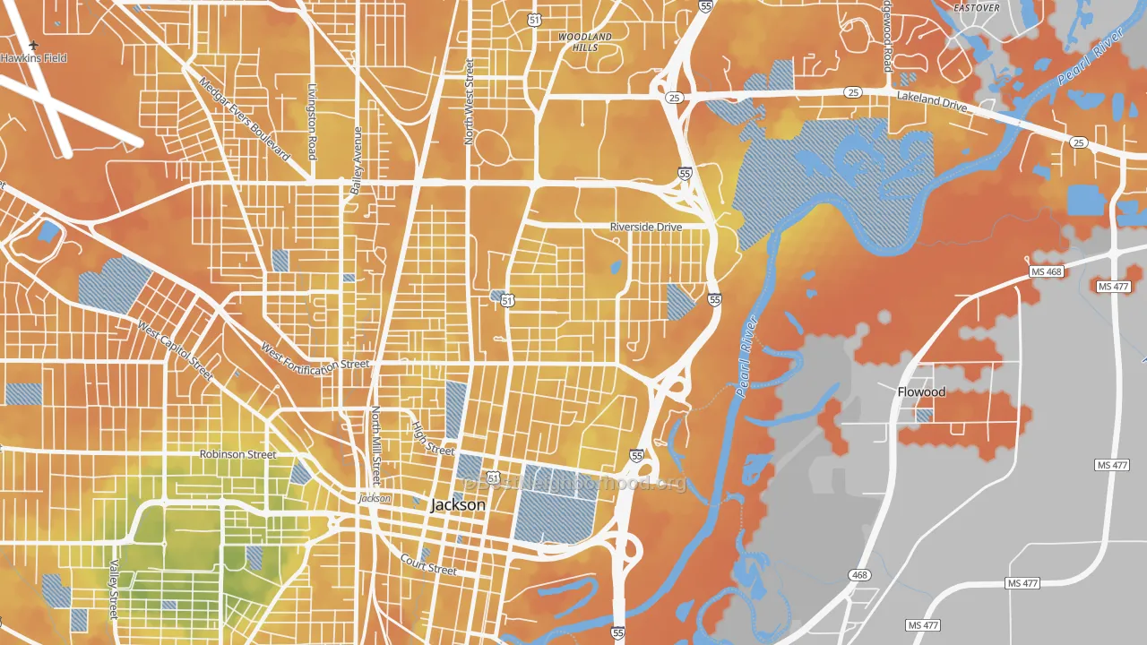 Bike Grade map of Greater Belhaven, Jackson, MS