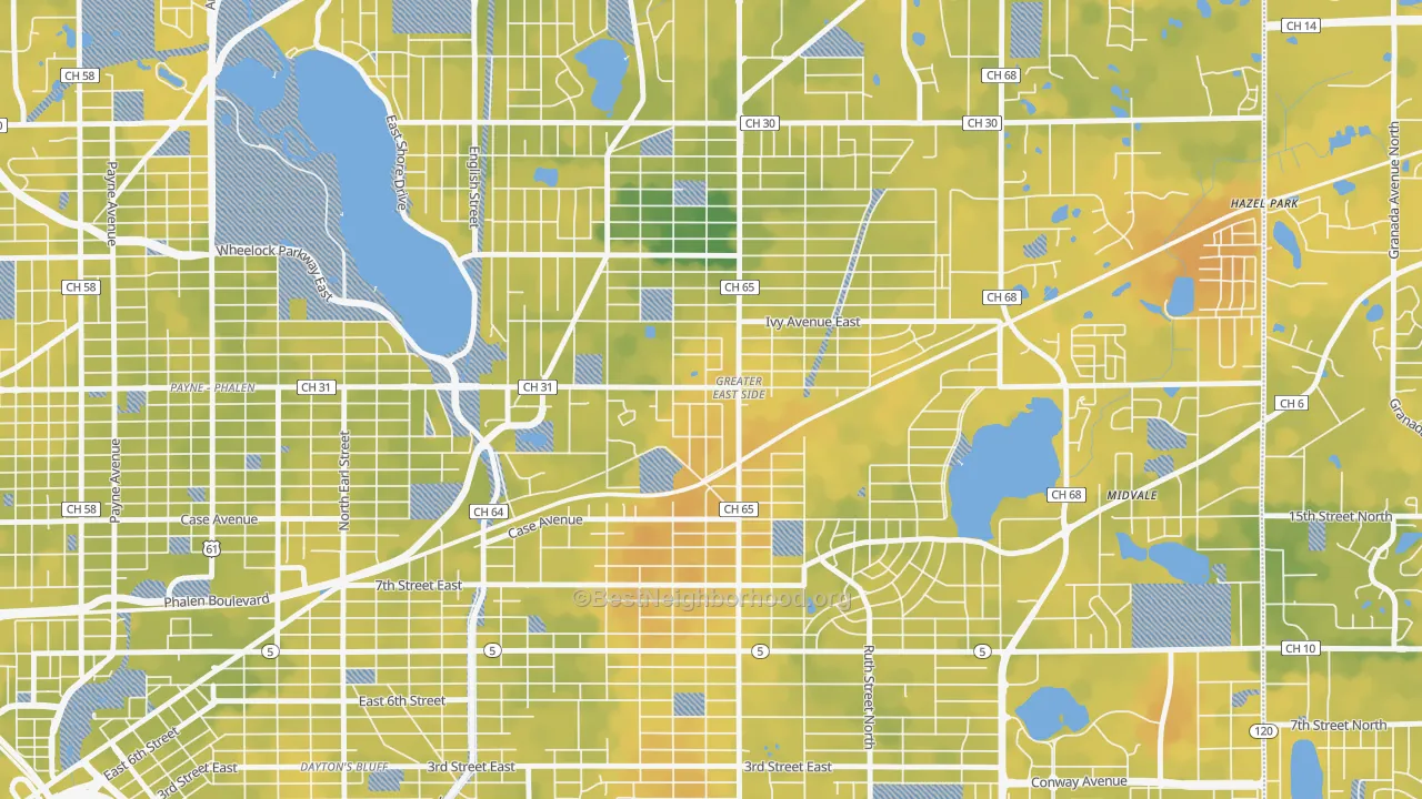 Bike Grade map of Greater Eastside, St. Paul, MN