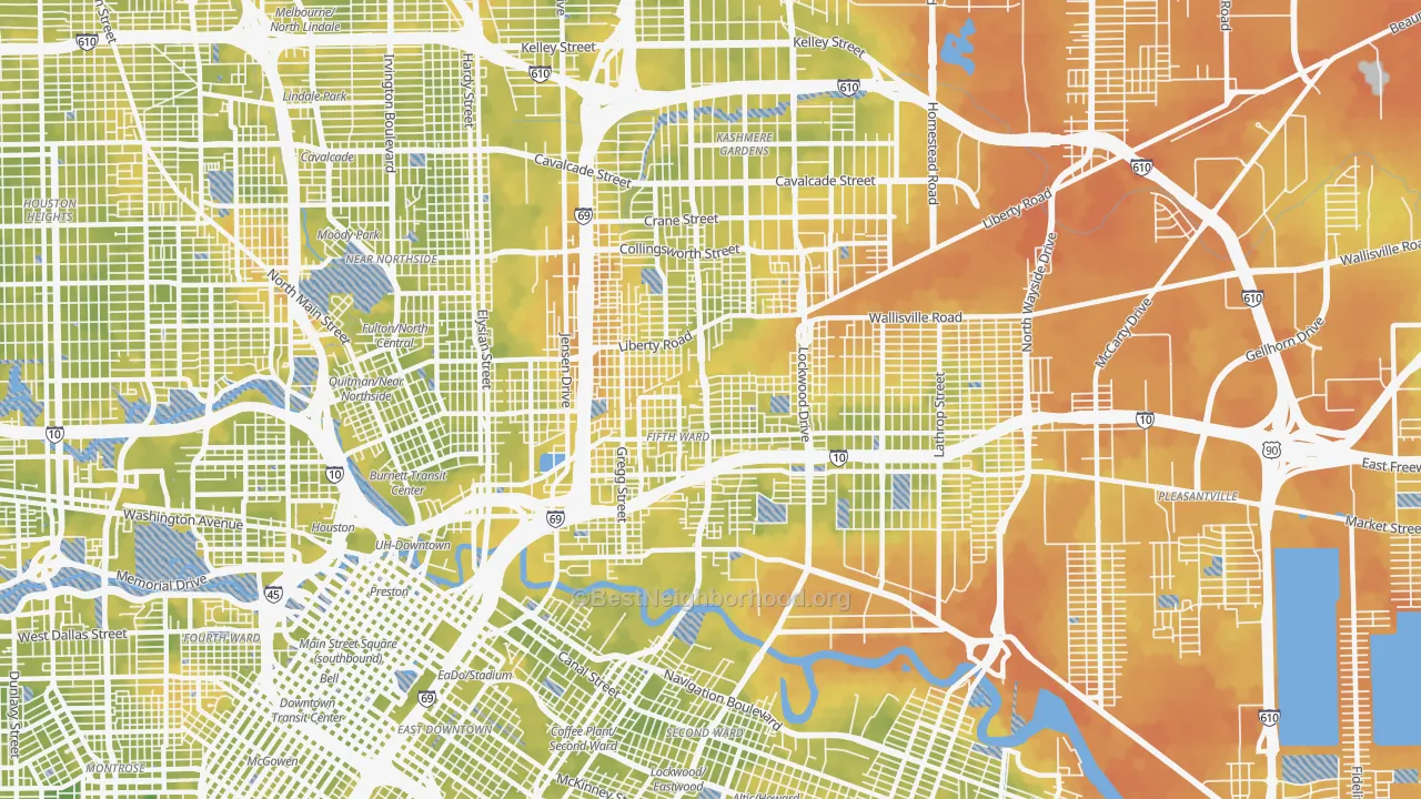 Bike Grade map of Greater Fifth Ward, Houston, TX