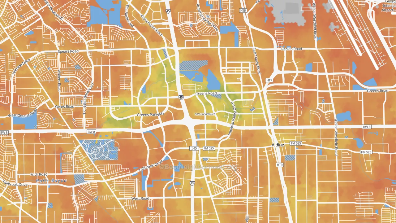 Bike Grade map of Greater Greenspoint, Houston, TX