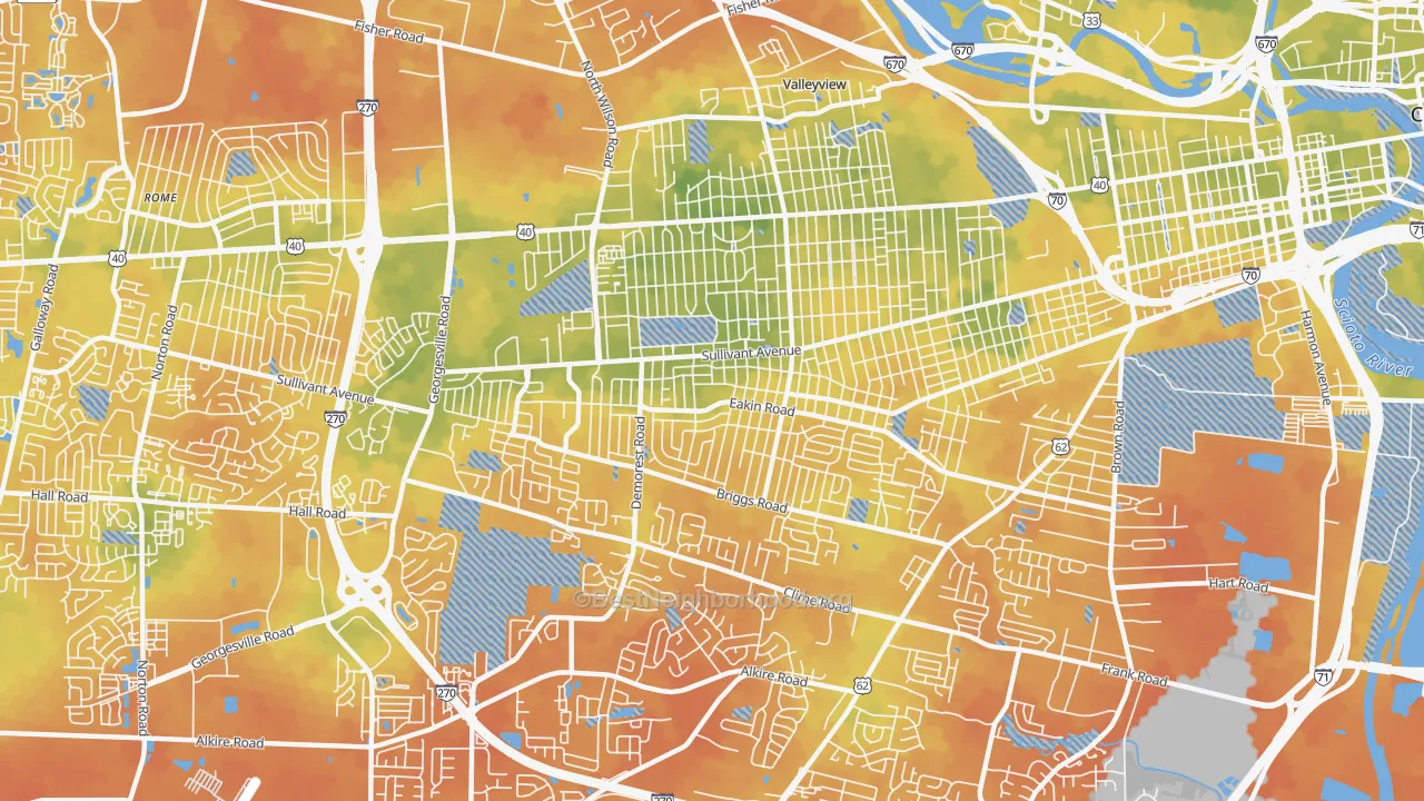 Bike Grade map of Greater Hilltop, Columbus, OH