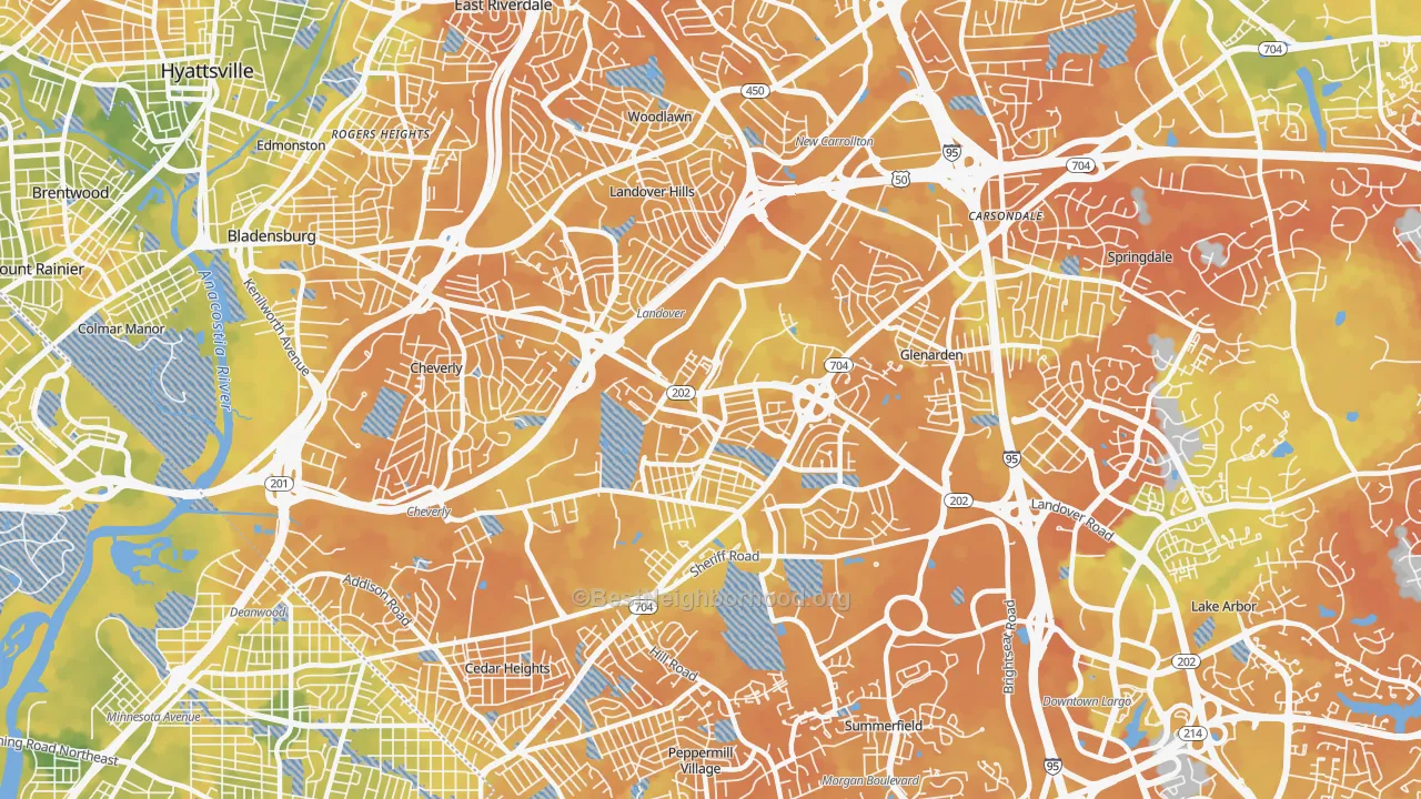 Bike Grade map of Greater Landover, Landover, MD