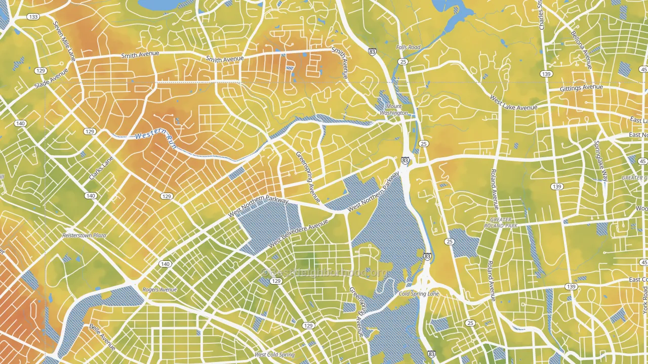 Bike Grade map of Greater Mount Washington, Baltimore, MD