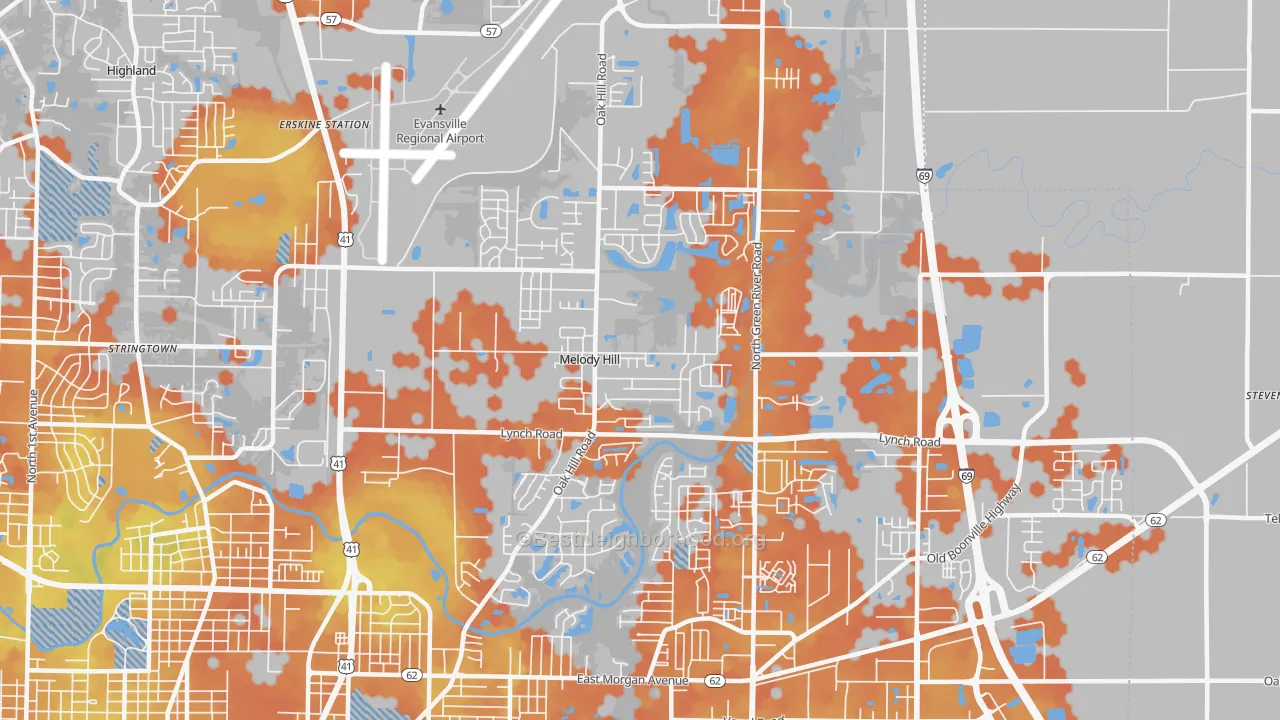 Bike Grade map of Greater Oakhill, Evansville, IN