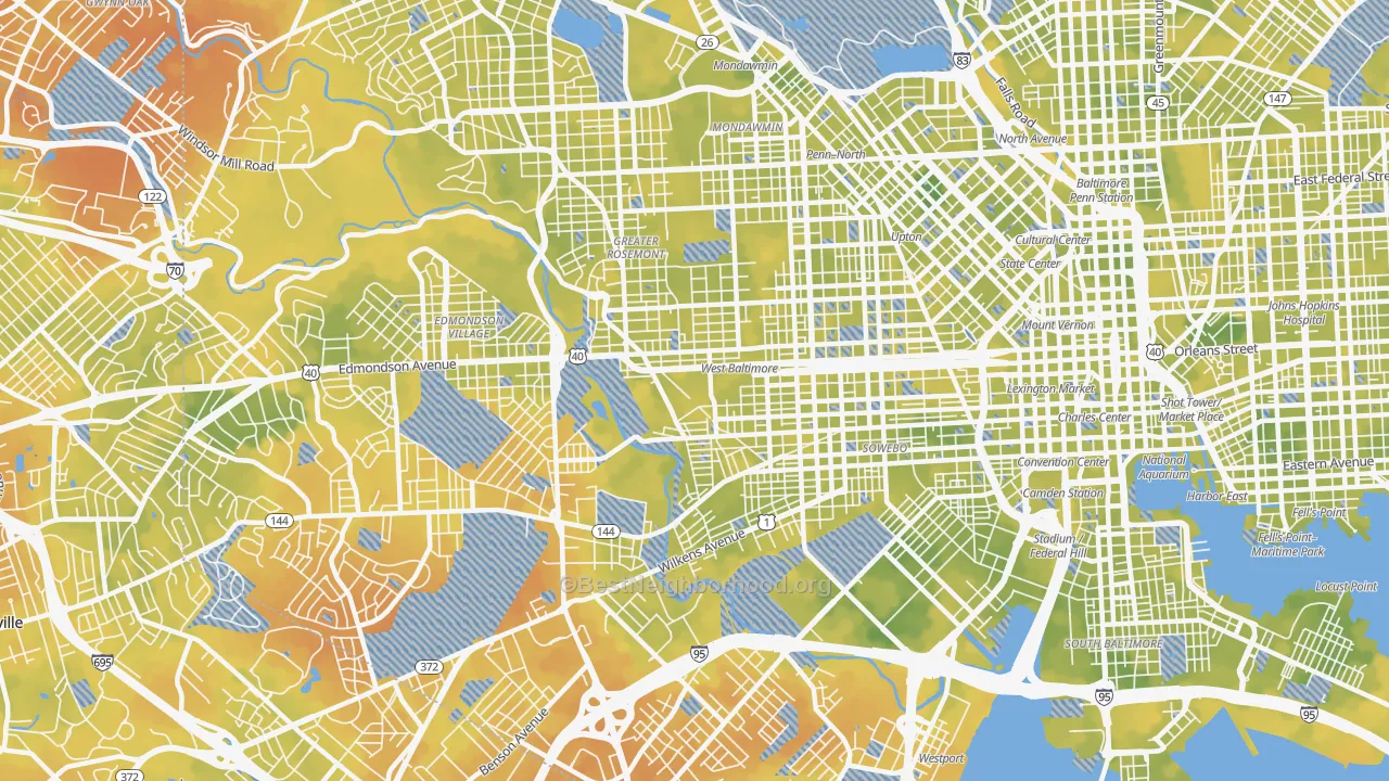 Bike Grade map of Greater Rosemont, Baltimore, MD