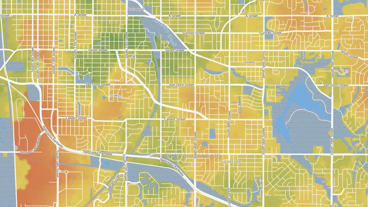 Bike Grade map of Greater South, Lincoln, NE