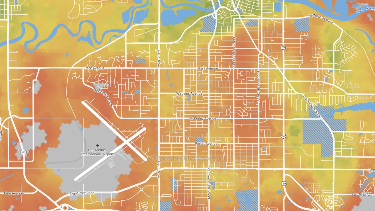 Bike Grade map of Greater South Side, Des Moines, IA