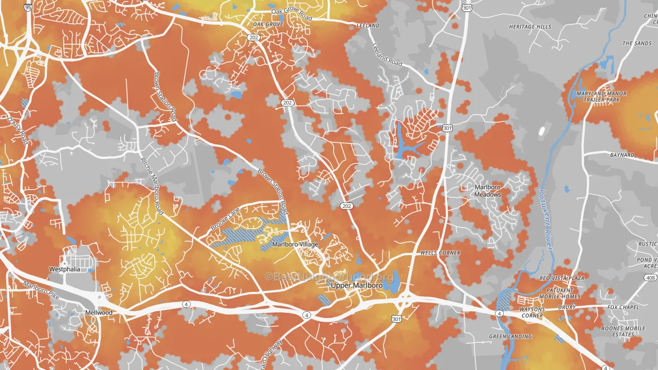 Bike Grade map of Greater Upper Marlboro, Brock Hall, MD