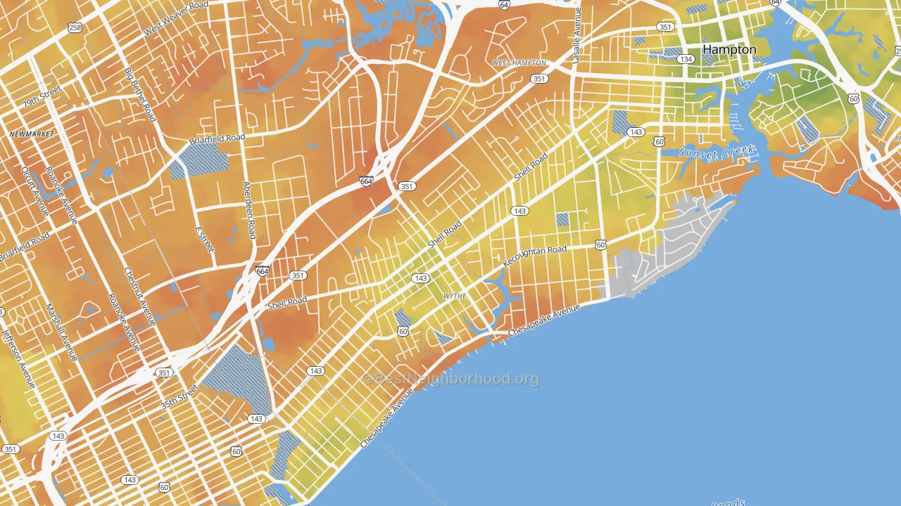 Bike Grade map of Greater Wythe, Hampton, VA