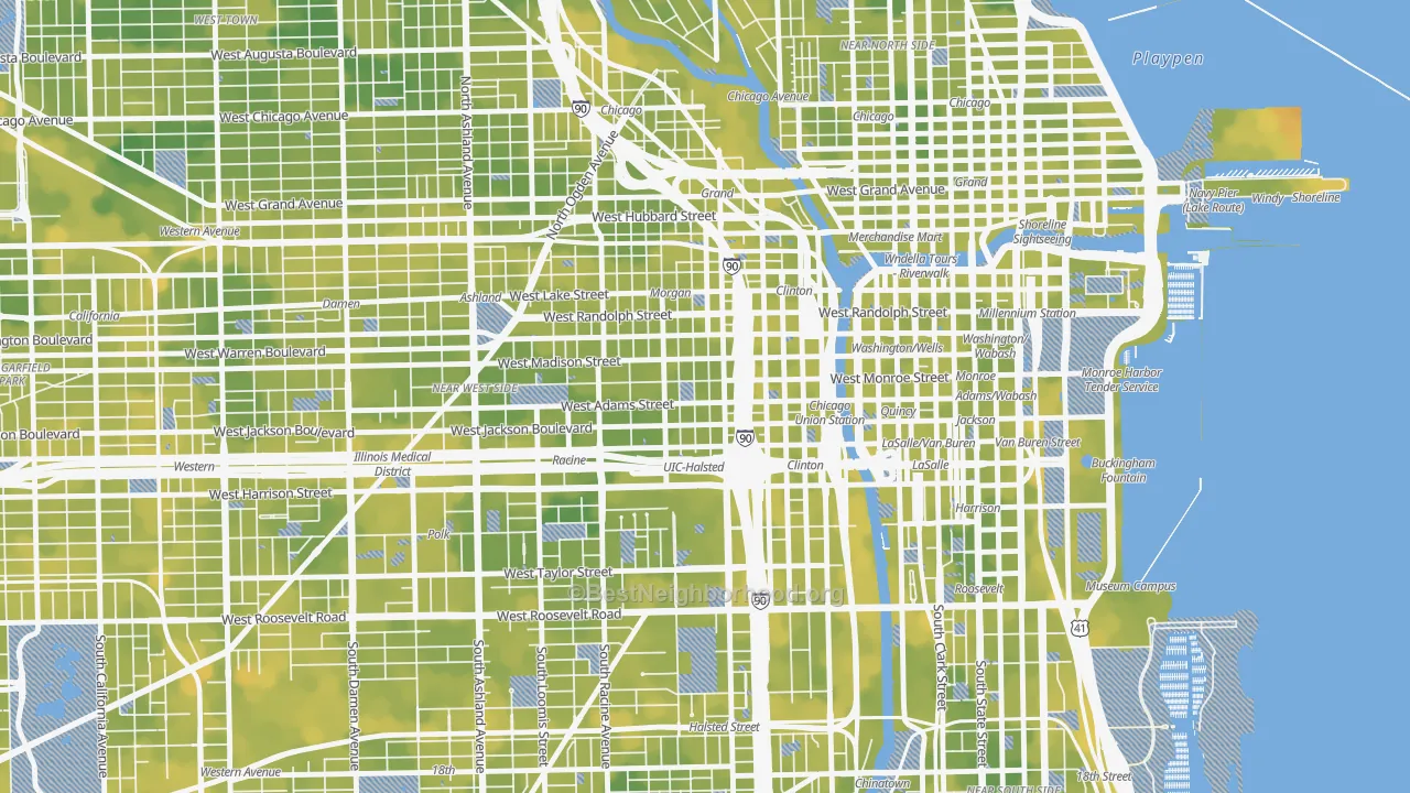 Bike Grade map of Greektown, Chicago, IL