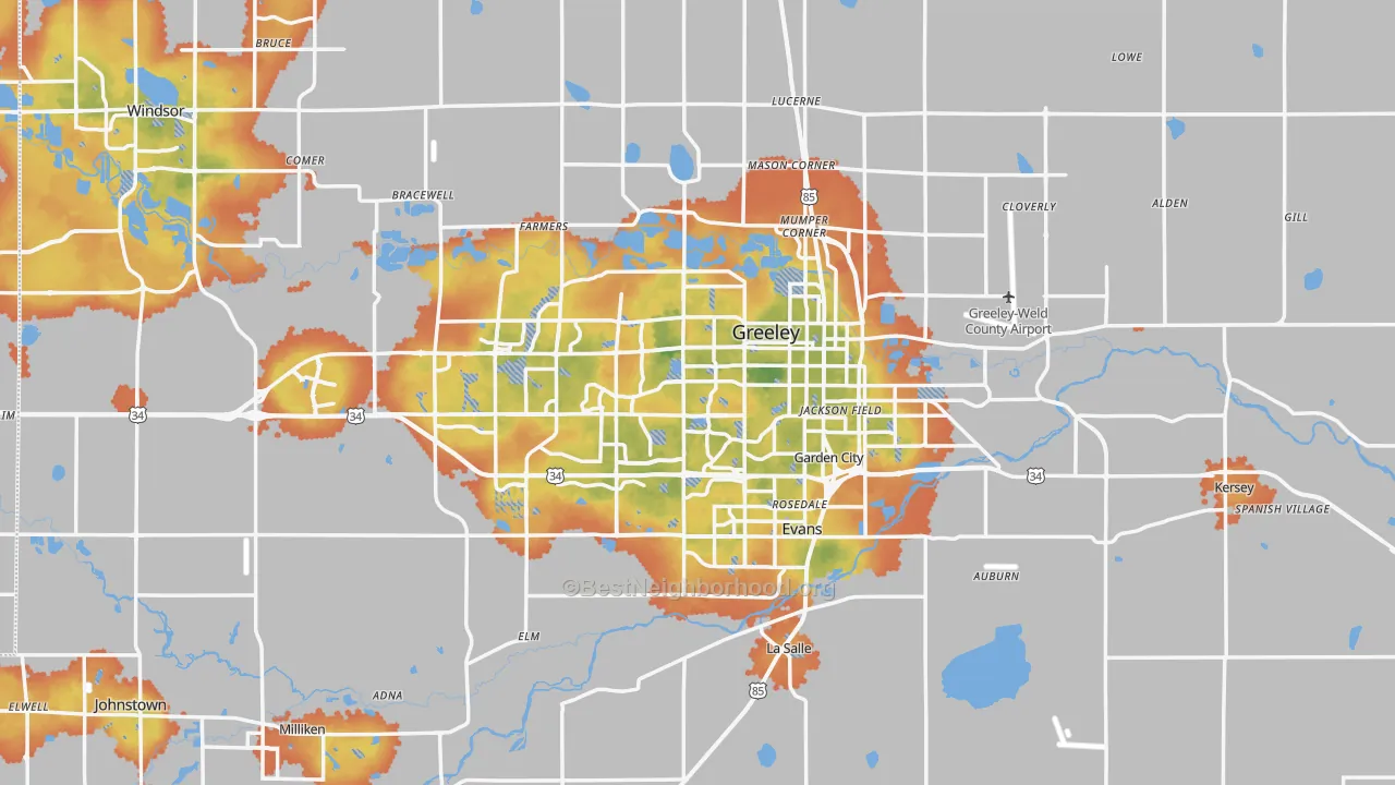 Bike Grade map of Greeley, CO