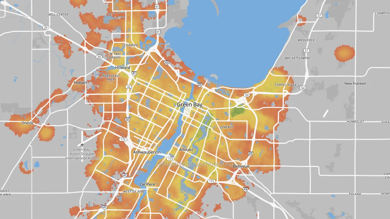 Bike Grade map of Green Bay, WI