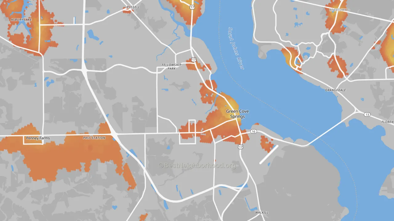 Bike Grade map of Green Cove Springs, FL